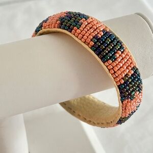Ethnic African Bead Bracelet Leather Multicolor Bangle